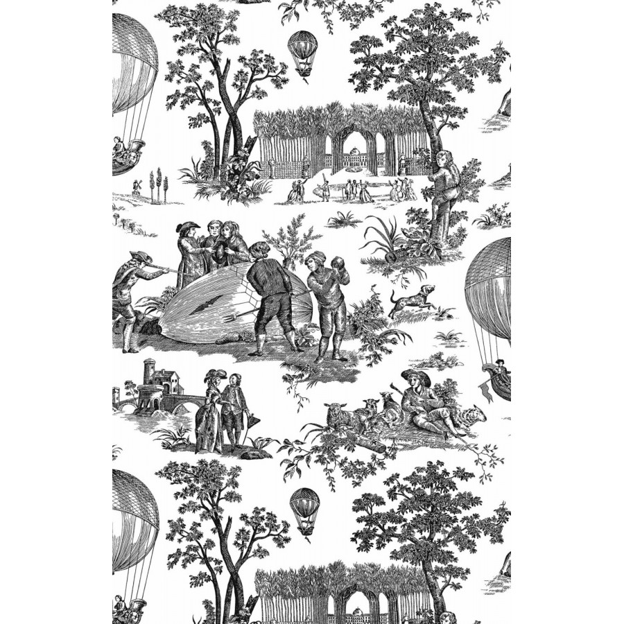 Papier Peint Toile de Jouy Charles Burger Robinson Crusoe Noir Papier Peint Toile de Jouy Charles Burger Robinson Crusoe Noir