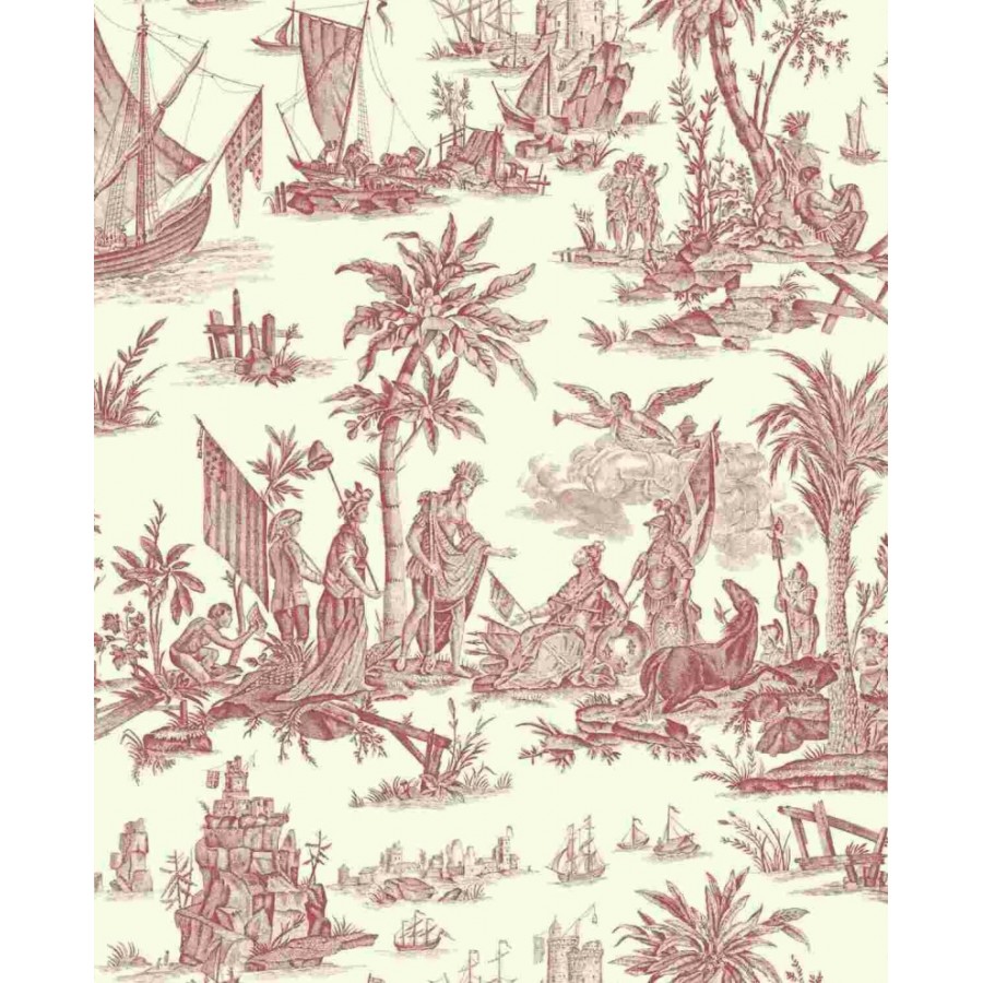 Papier Peint Toile de Jouy Charles Burger Robinson Crusoe Rouge Papier Peint Toile de Jouy Charles Burger Robinson Crusoe Rouge